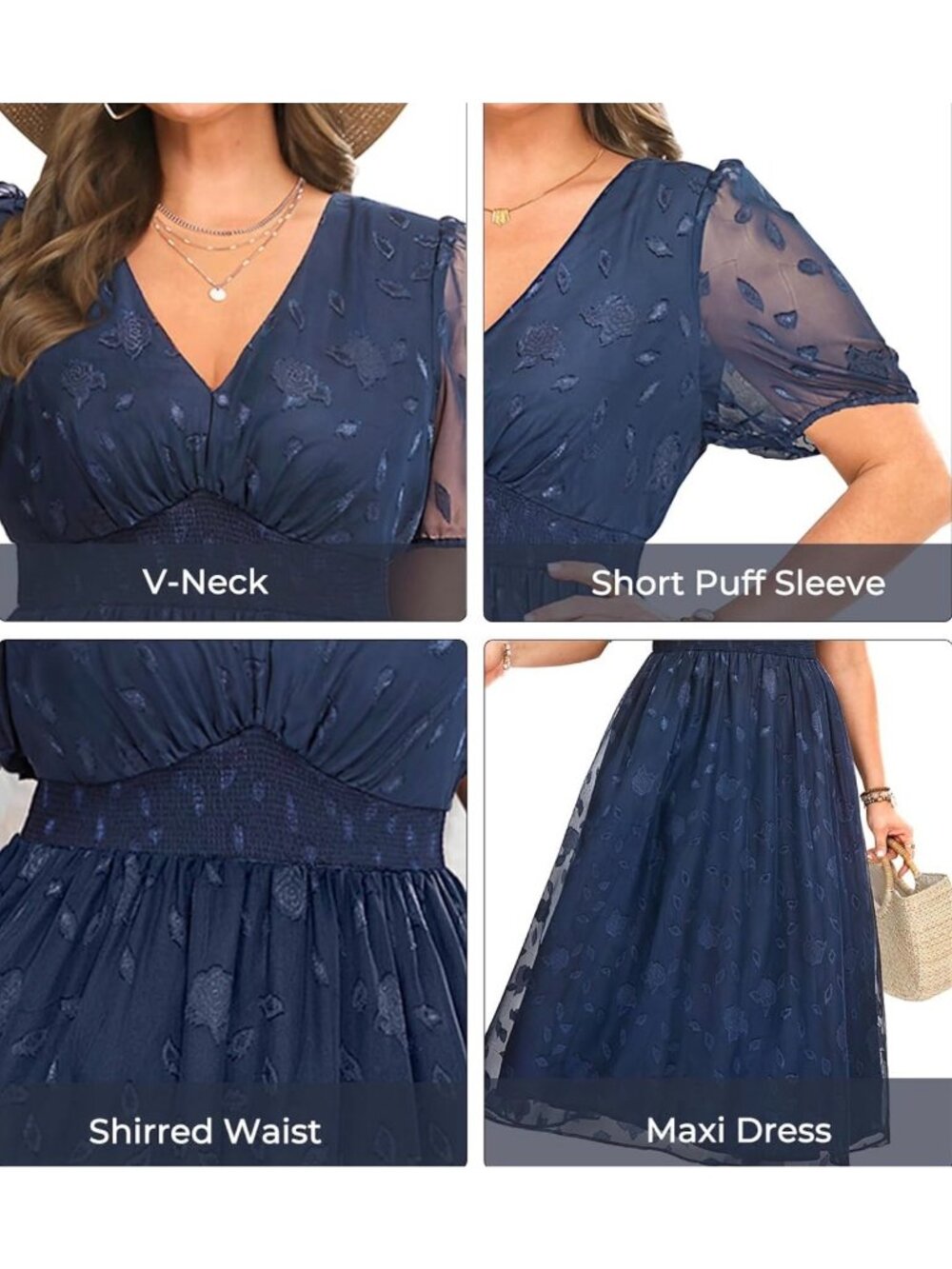 Pinup Fashion V-Neck Puff Sleeve Floral Jacquard Dress Size 22W - Picture 9 of 15